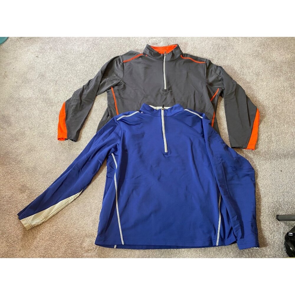 2 Hagen Long-Sleeve Half-Zip Athletic Shirts Gray/Orange & Blue/Gray XL
